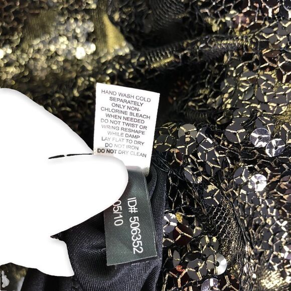 Express Fully Sequined Mini Dress Black and Gold V Neck - Picture 6 of 8